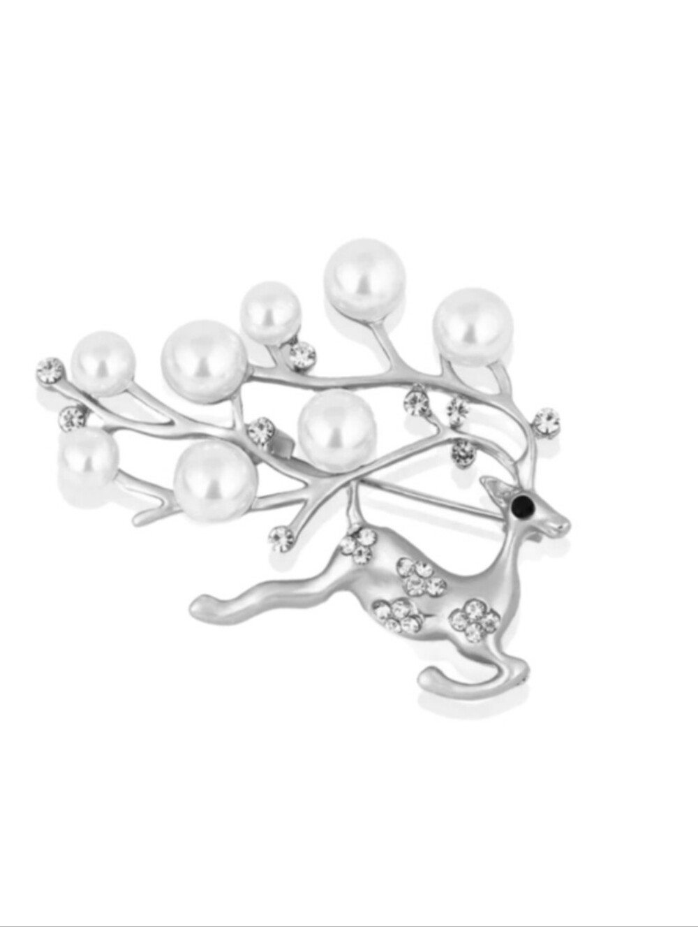 Elegant Pearl Reindeer Brooch